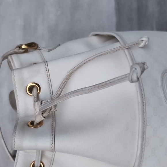 Vintage Gucci White Leather and Canvas Bucket Bag OPHIDIA BUCKET CROSSBODY BAG - Picture 10 of 14